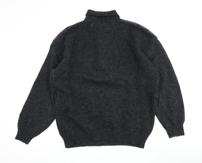 St Michael Men's Grey Argyle Pullover L Retro Wool Blend