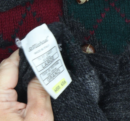 St Michael Men's Grey Argyle Pullover L Retro Wool Blend