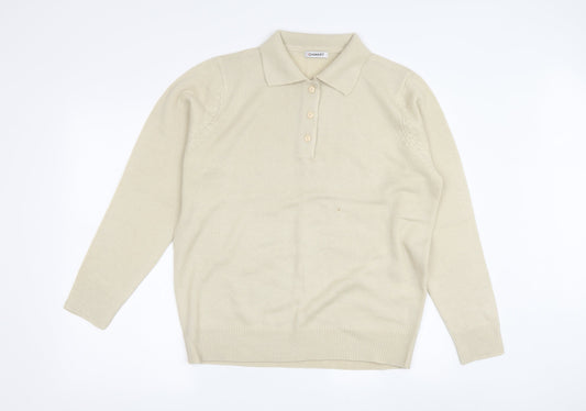 Damart Women's Beige Wool Collared Cardigan Size 18