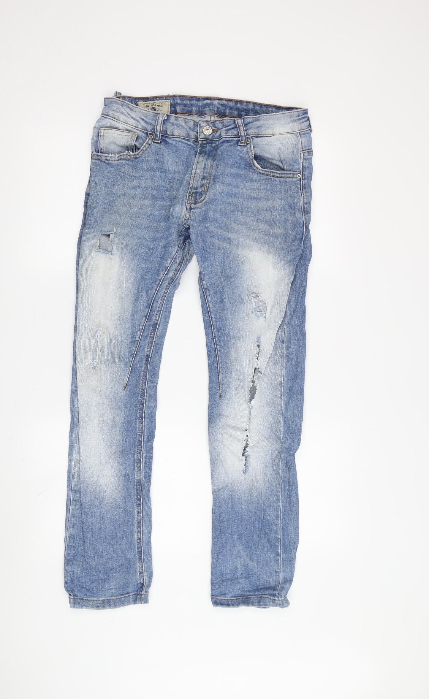 Zara Men's Distressed Blue Straight Jeans 30