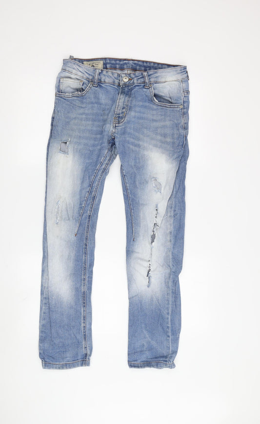 Zara Men's Distressed Blue Straight Jeans 30