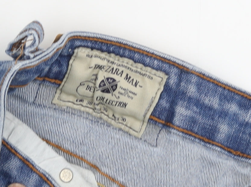 Zara Men's Distressed Blue Straight Jeans 30