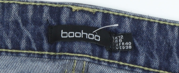 Boohoo Women’s Blue Distressed Jeans, Size 12, Regular Fit