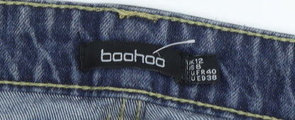 Boohoo Women’s Blue Distressed Jeans, Size 12, Regular Fit