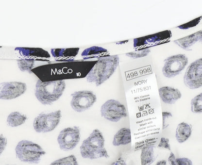 M&Co Women's Ivory Animal Print T-Shirt Size 10