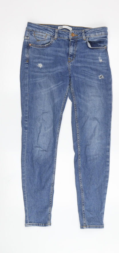 Zara Women's Blue Straight Jeans Size 10 Distressed