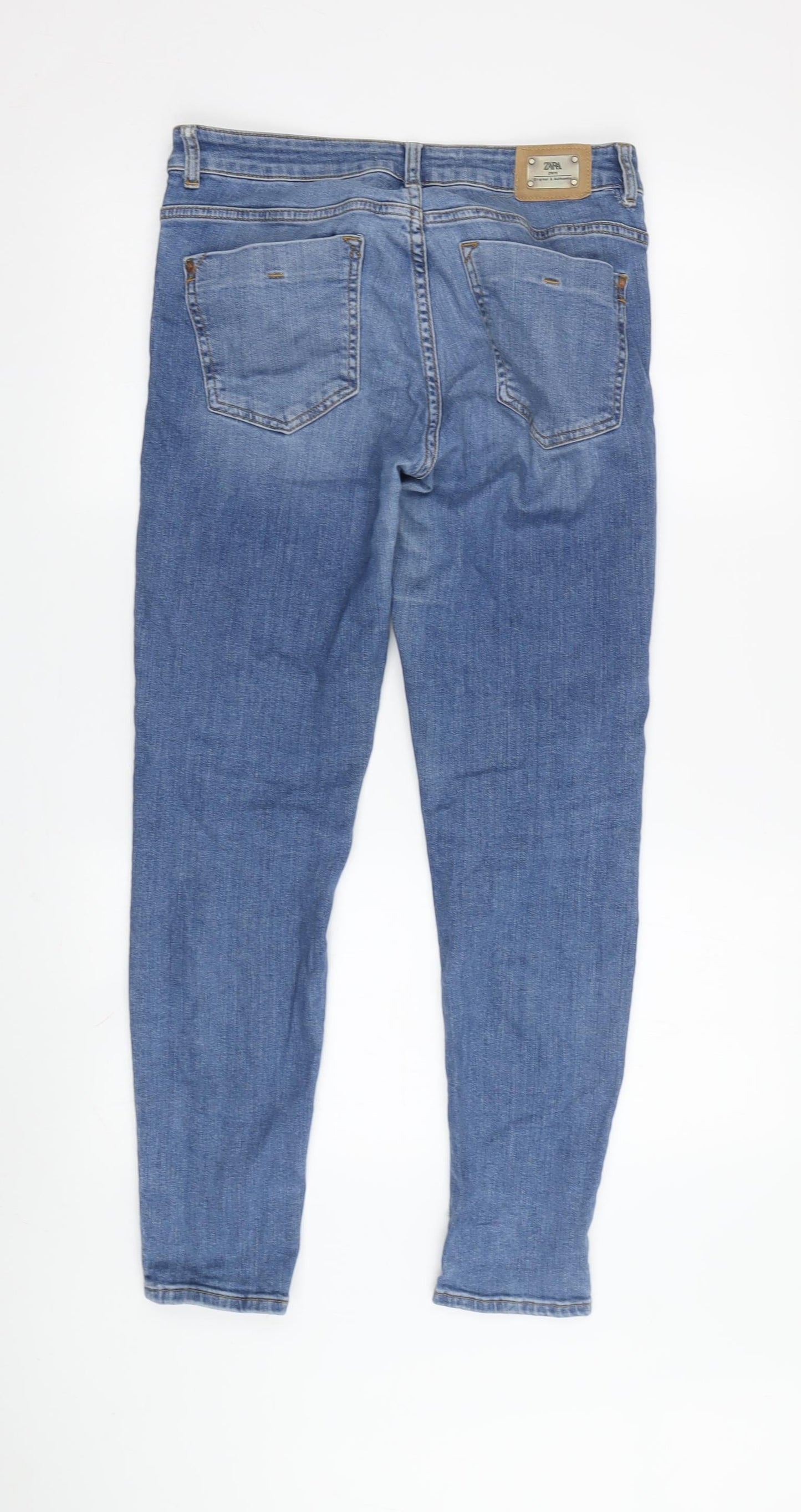 Zara Women's Blue Straight Jeans Size 10 Distressed