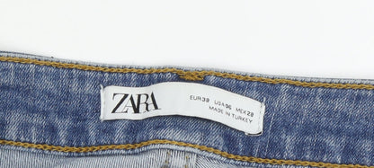 Zara Women's Blue Straight Jeans Size 10 Distressed