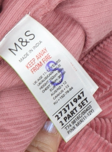 Marks and Spencer Girls Pink Corduroy Pinafore Dress, Size 11
