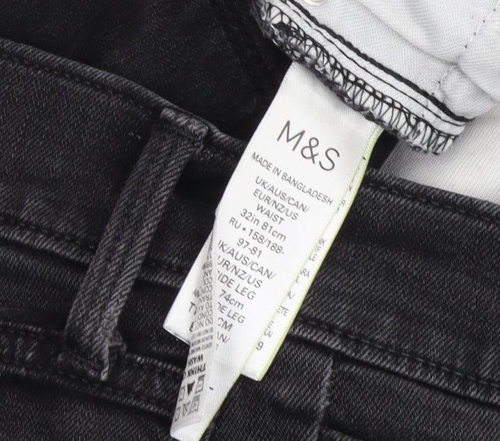 Marks and Spencer Men's Black Straight Jeans, Size 32