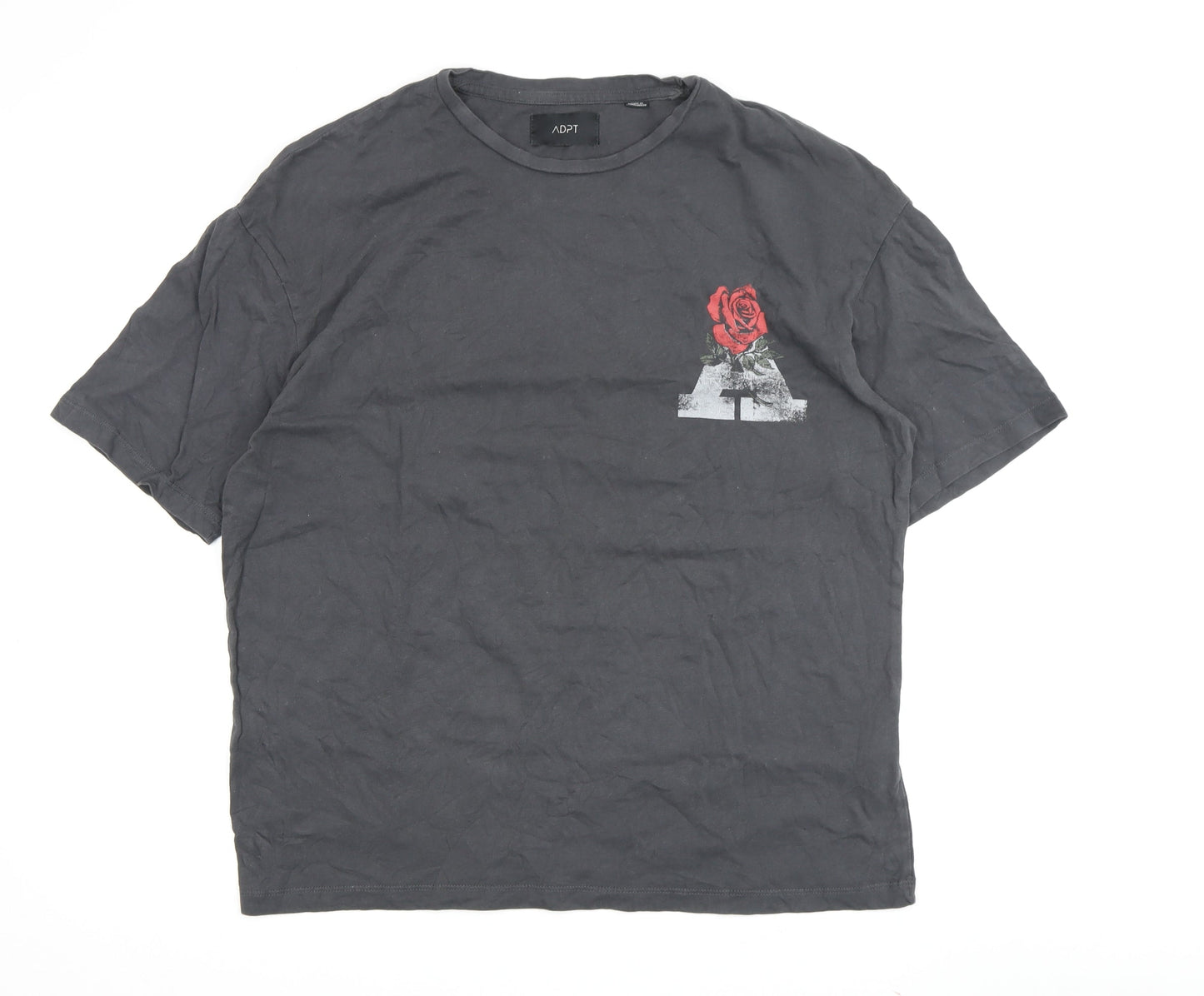 ADPT Men’s Black Medium Rose Graphic Short Sleeve T-Shirt