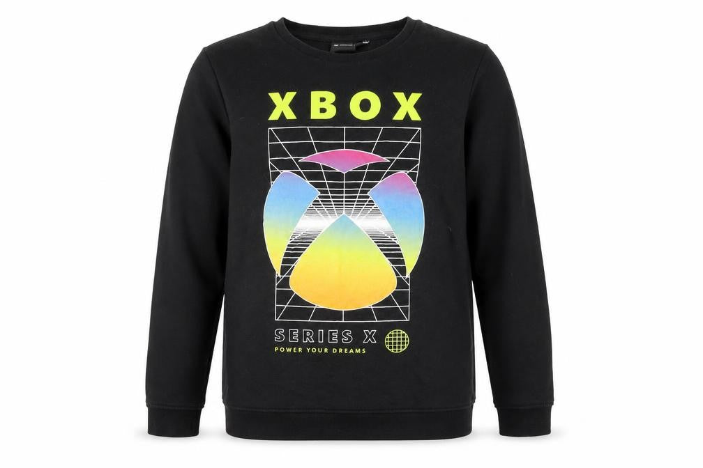 Front view of Xbox boys’ black sweatshirt pullover 14-15 years graphic