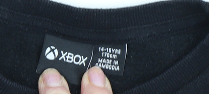Brand and care label for Xbox boys’ black sweatshirt pullover 14-15 years graphic