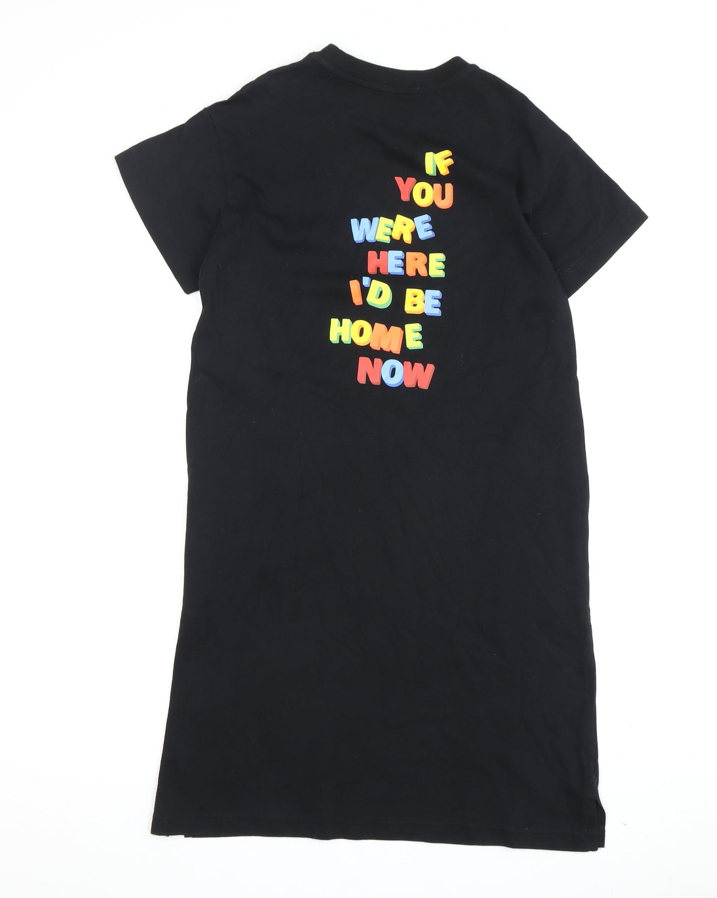 Uniqlo Girls Black T-Shirt Dress 9-10 Years Short Sleeve