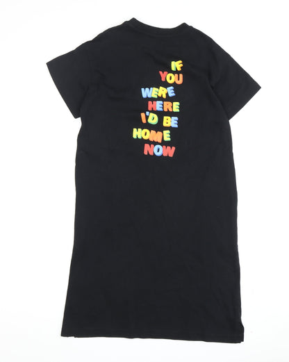 Uniqlo Girls Black T-Shirt Dress 9-10 Years Short Sleeve