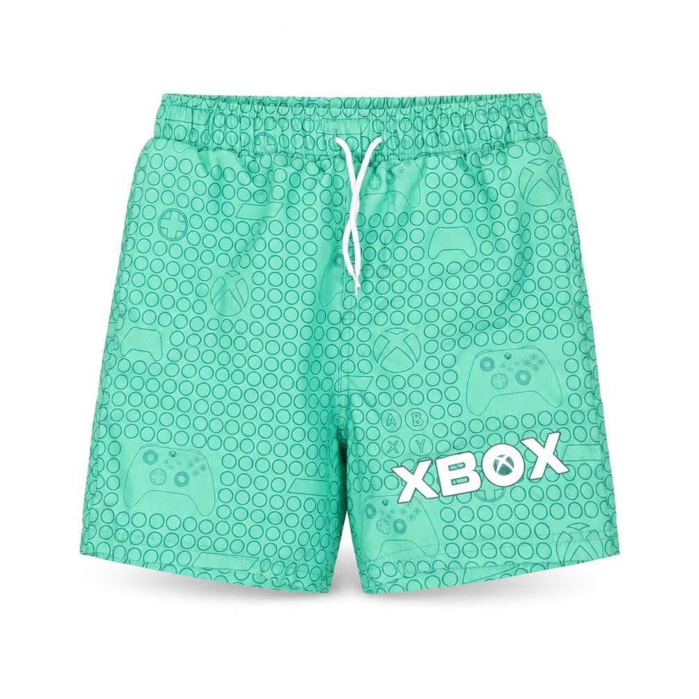 Front view of Xbox boys’ green athletic shorts 9-10 years gaming