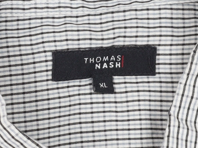 Close-up detail of Thomas Nash Men's XL Black Check Button-Up Shirt