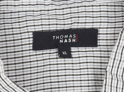 Close-up detail of Thomas Nash Men's XL Black Check Button-Up Shirt