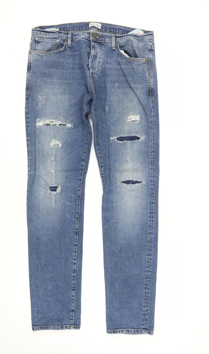 Jack & Jones Men’s Blue Straight Fit Distressed Jeans 36