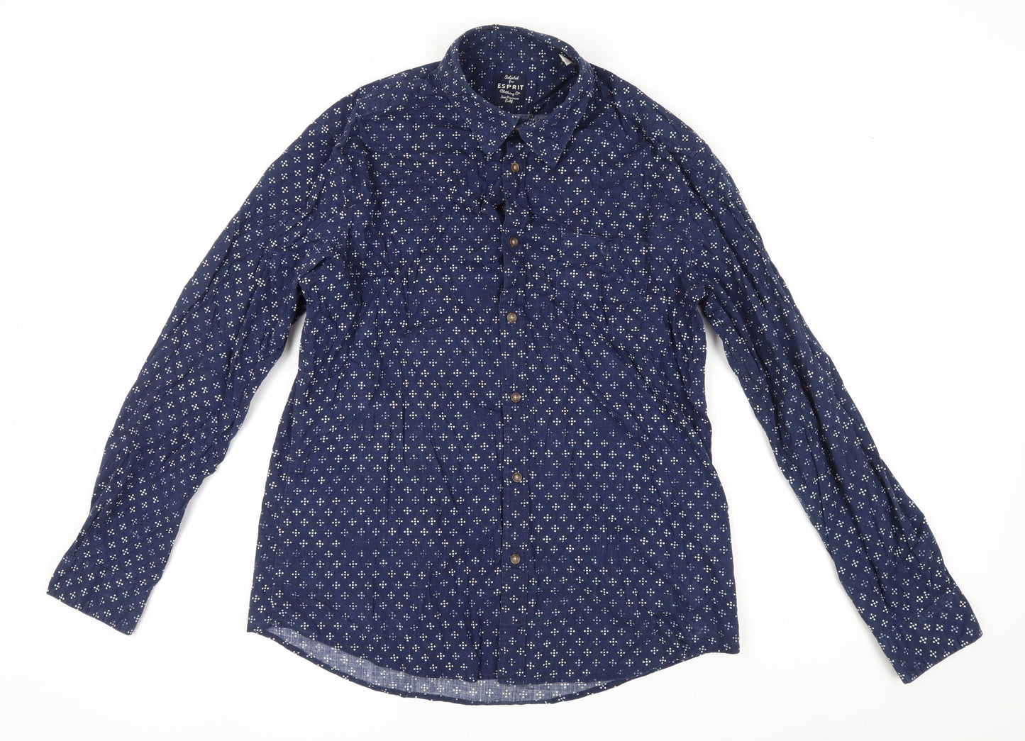 Esprit Men's Blue XL Geometric Long Sleeve Shirt