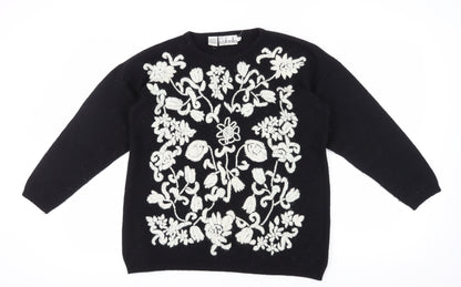 Rafaella Women's Black Embroidered Pullover Jumper Size M