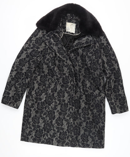 RJR John Rocha Women's Black Floral Overcoat - Size 14
