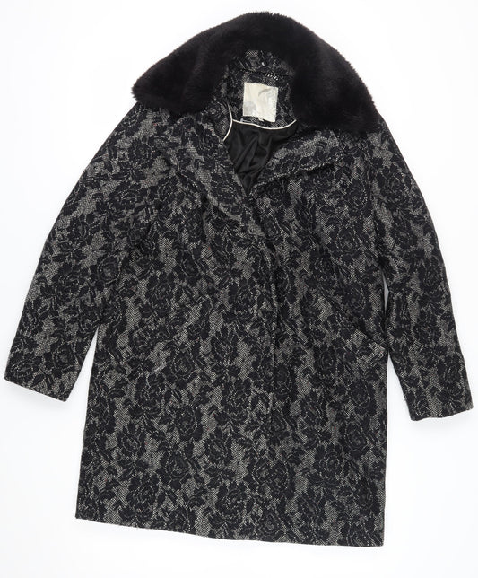 RJR John Rocha Women's Black Floral Overcoat - Size 14