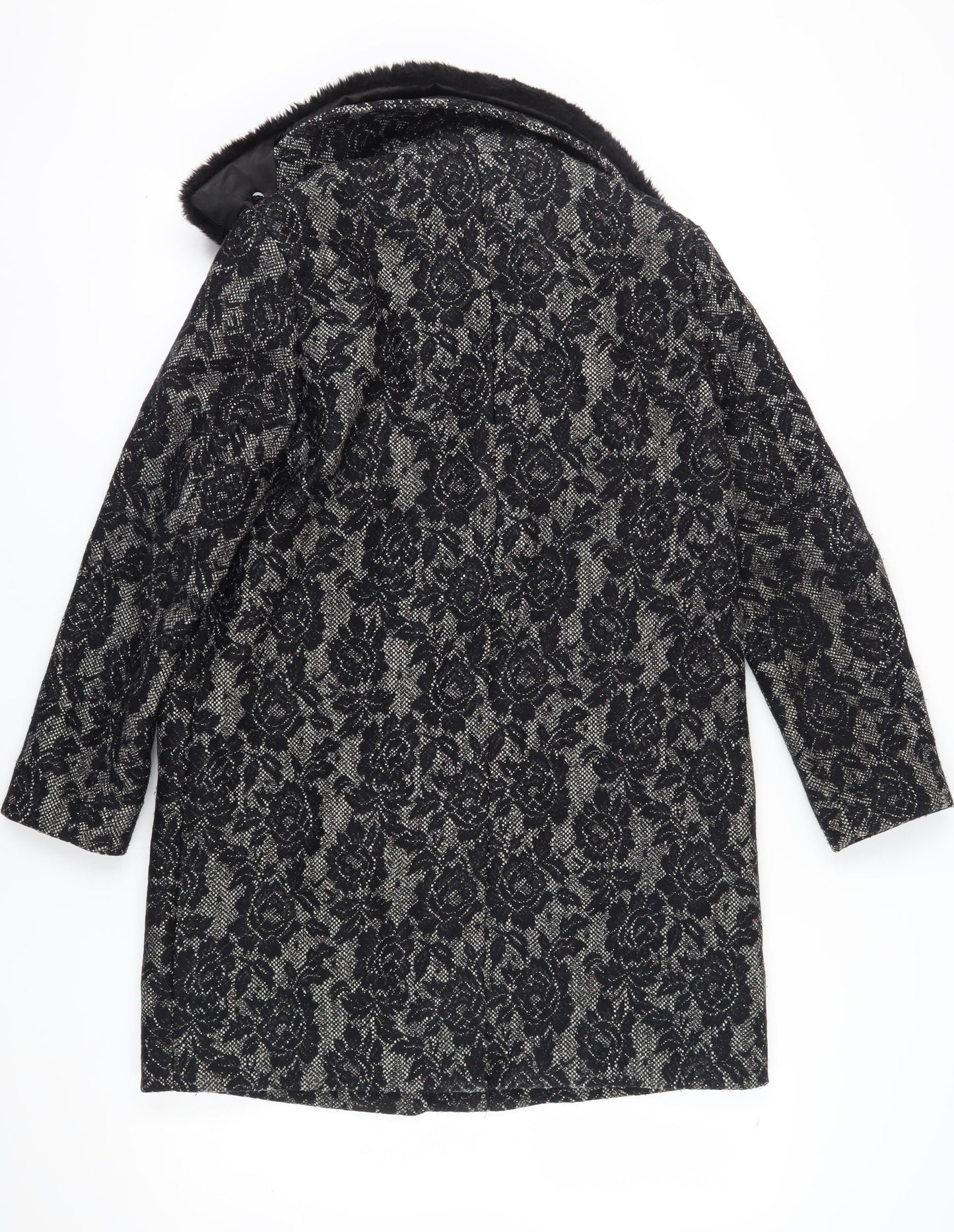 RJR John Rocha Women's Black Floral Overcoat - Size 14