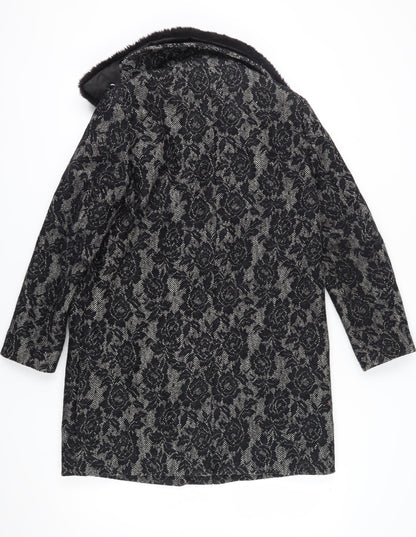 RJR John Rocha Women's Black Floral Overcoat - Size 14