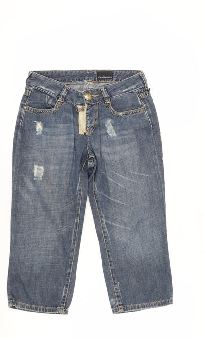Calvin Klein Women's Blue Cropped Jeans, Size 27, Distressed