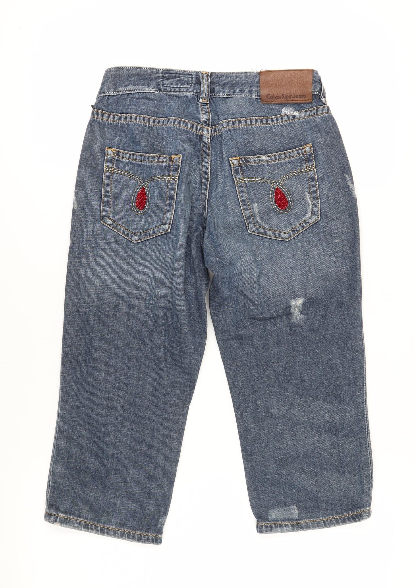 Calvin Klein Women's Blue Cropped Jeans, Size 27, Distressed