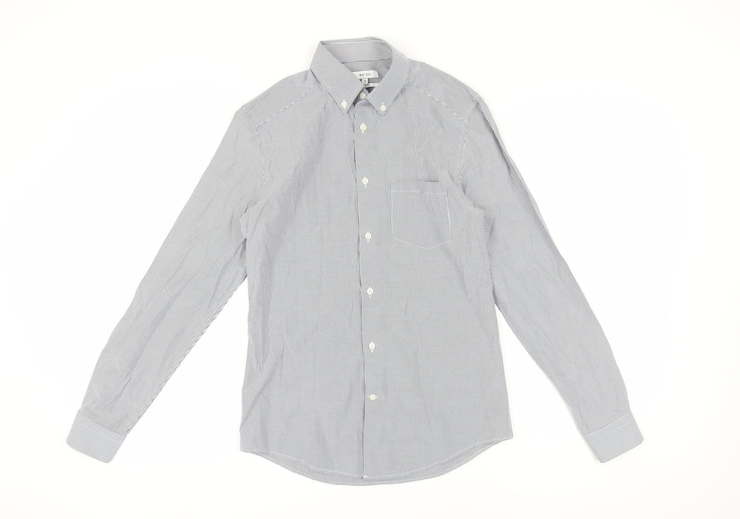 Reiss Men's Grey Striped Button-Up Slim Shirt S