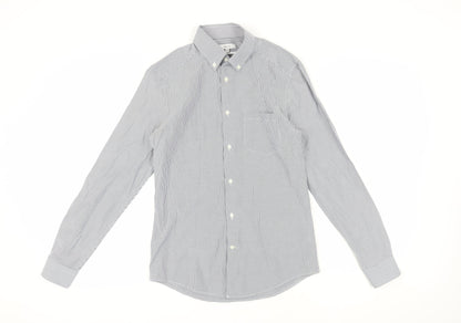 Reiss Men's Grey Striped Button-Up Slim Shirt S
