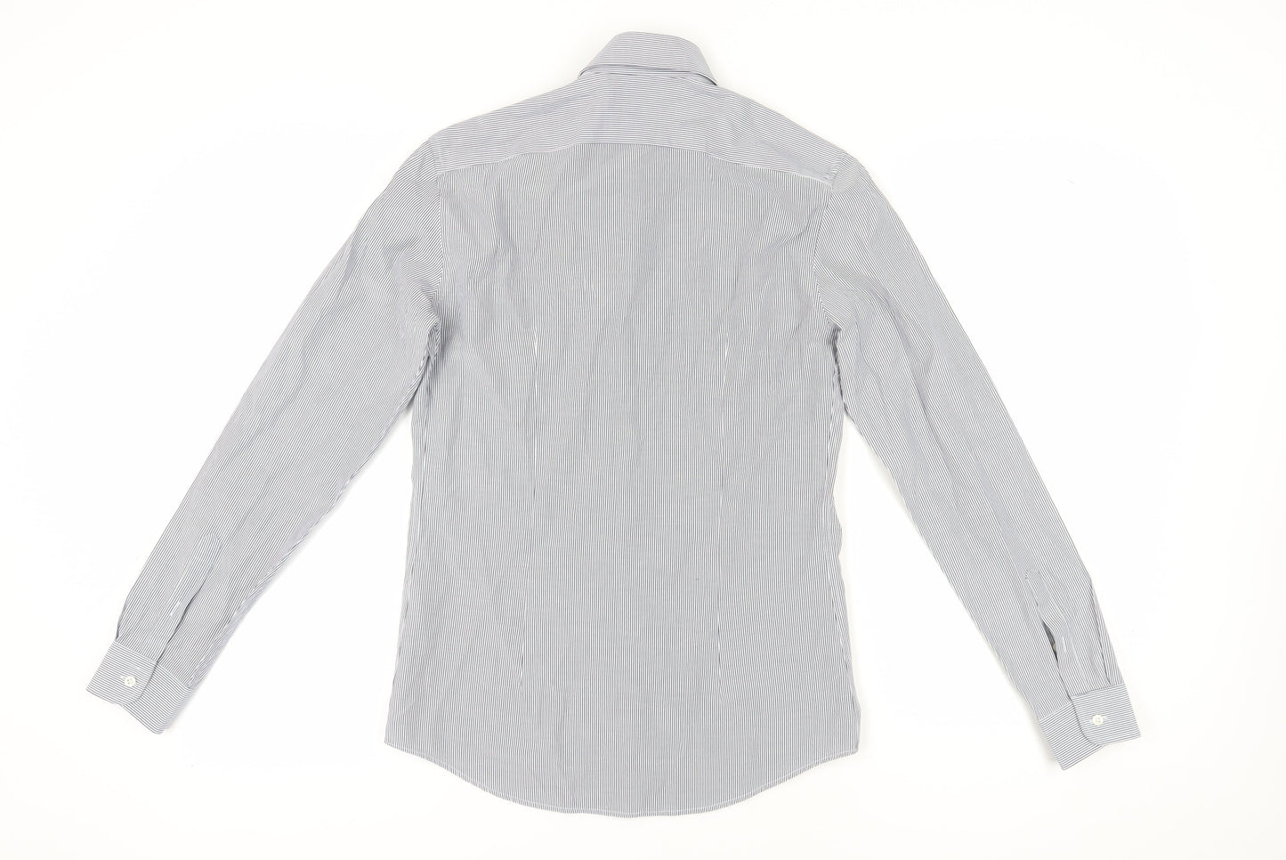 Reiss Men's Grey Striped Button-Up Slim Shirt S