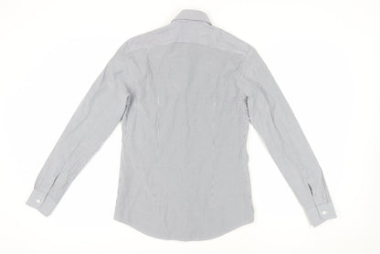 Reiss Men's Grey Striped Button-Up Slim Shirt S