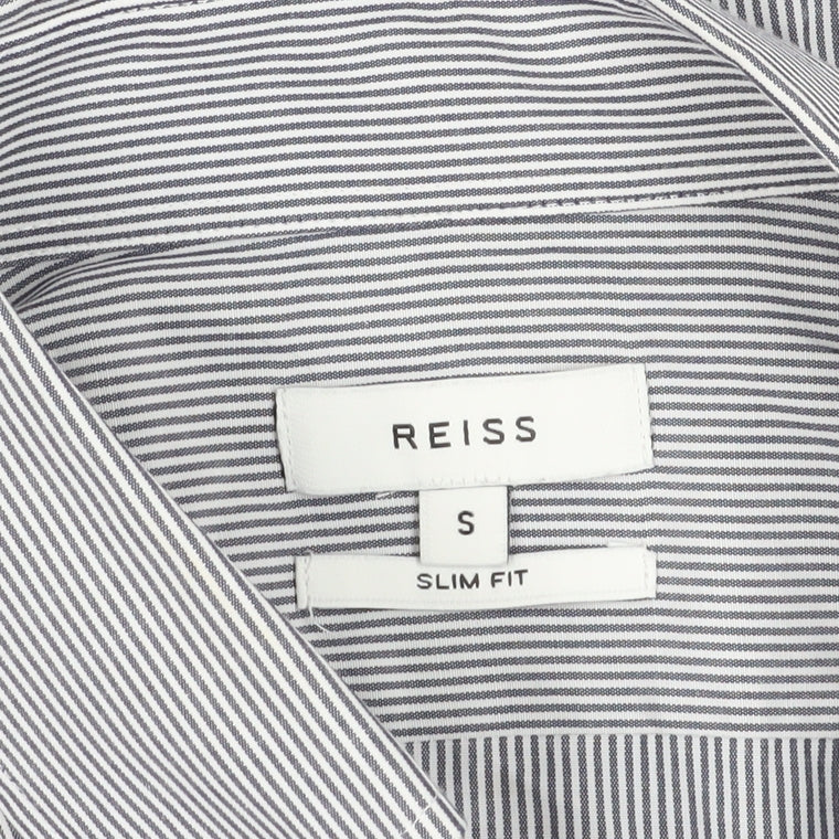 Reiss Men's Grey Striped Button-Up Slim Shirt S