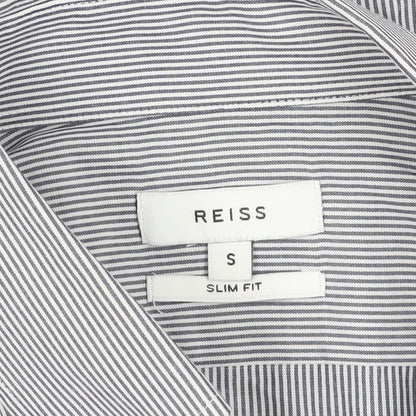 Reiss Men's Grey Striped Button-Up Slim Shirt S