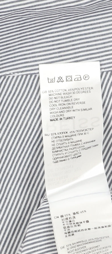Reiss Men's Grey Striped Button-Up Slim Shirt S