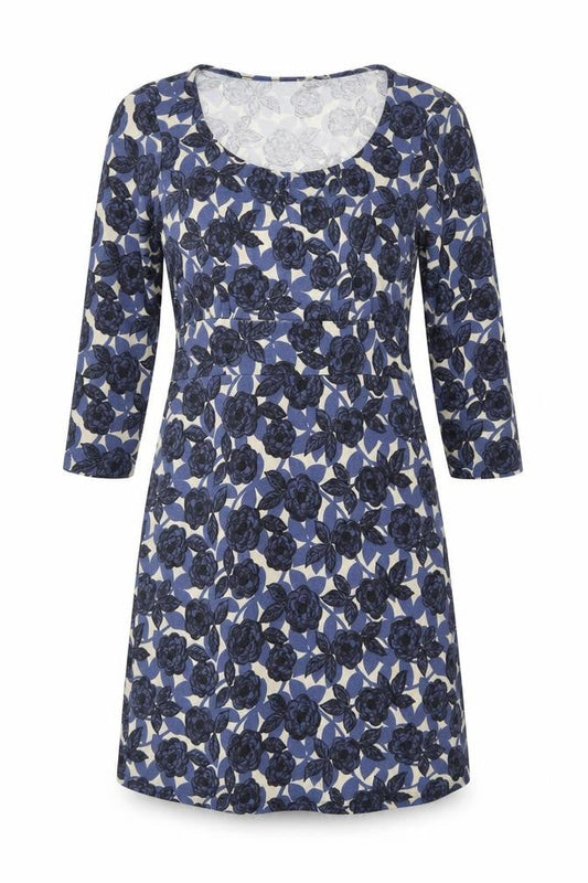 Front view of Boden Women's Blue Floral Shift Dress, size 10
