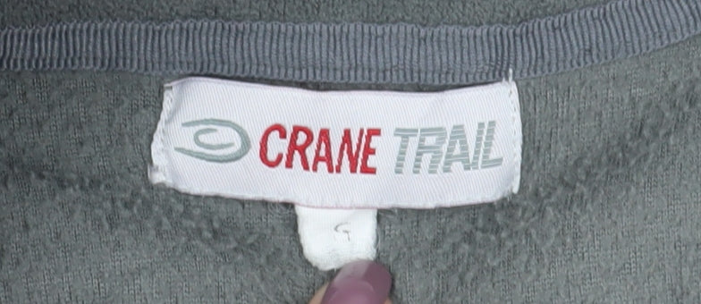 Close-up detail of Crane Trail unisex grey fleece pullover sweatshirt, s