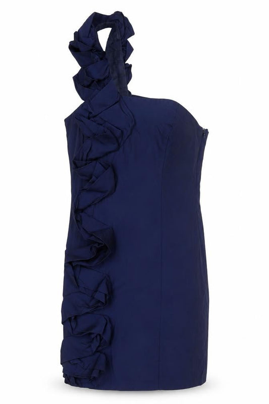 Front view of ASOS Women's Blue One Shoulder Knee Length Shift Dress