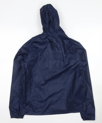 Back view of Decathlon boys’ blue windbreaker jacket uk 12