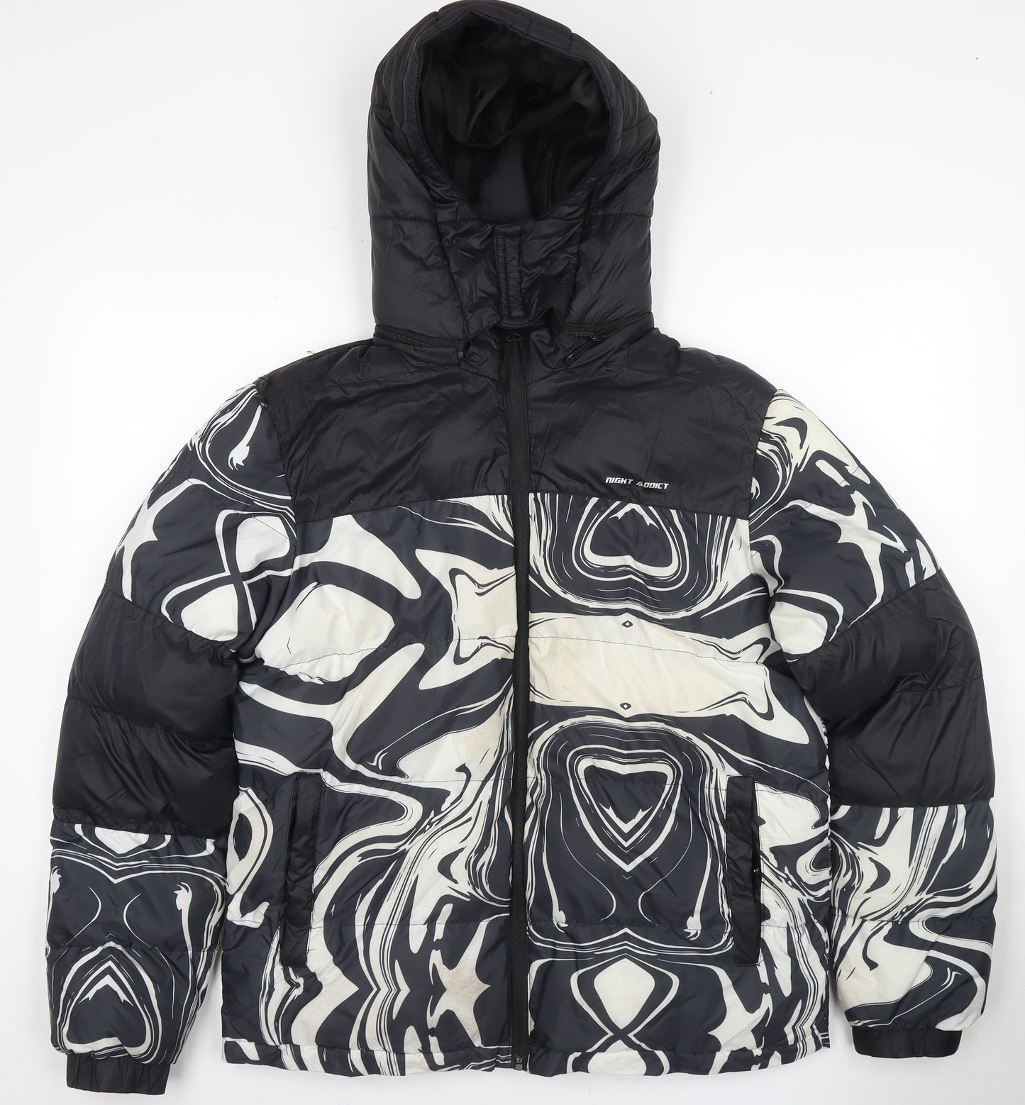 Mens UK Size M Night Addict Black Puffer Jacket