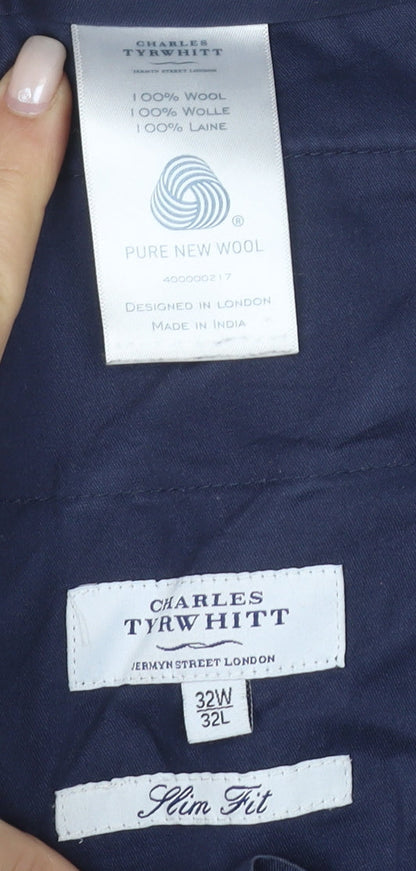 Mens UK Size 32W 32L Charles Tyrwhitt Slim Fit Dress Pants Blue Trousers