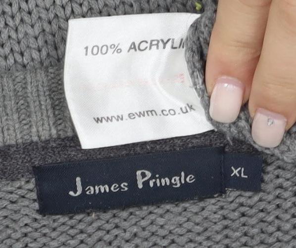 James Pringle Men's Grey XL V-Neck Pullover Jumper
