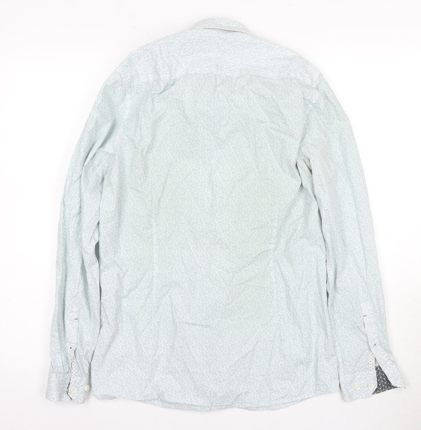 1904 Men's Blue Cotton Floral Dress Shirt S