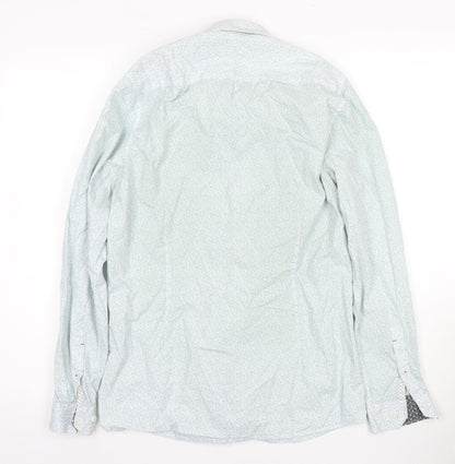 1904 Men's Blue Cotton Floral Dress Shirt S