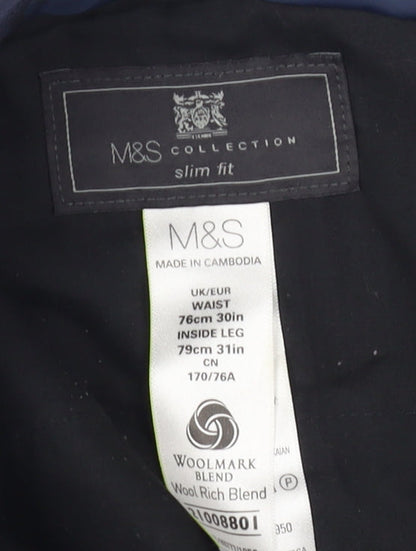 Marks and Spencer Men's Blue Slim Fit Trousers