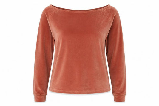 Front view of ASOS Women's Brown Velvet Long Sleeve T-Shirt, size 10