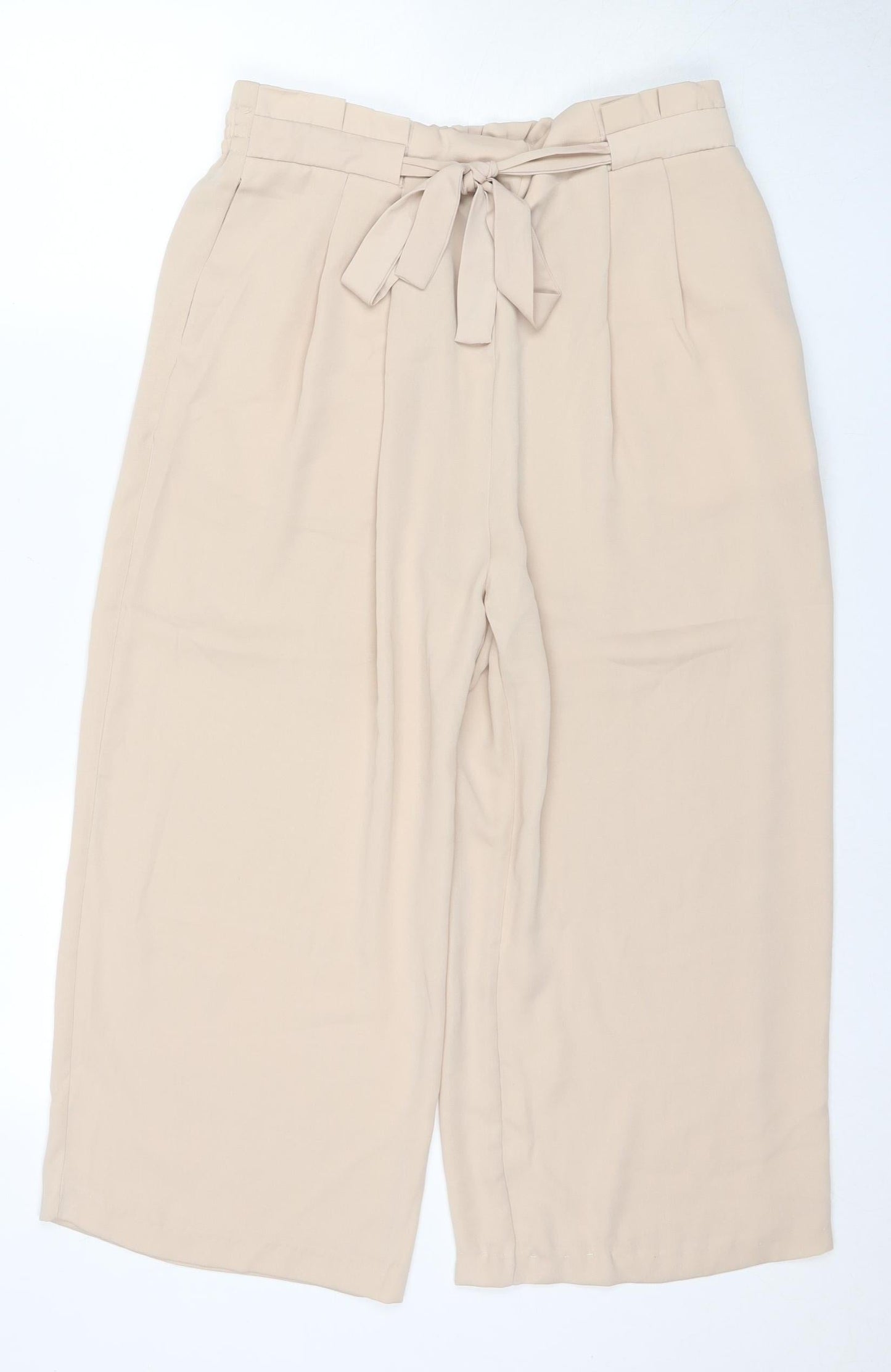 Womens UK Size L Zara Relaxed Fit Paperbag Beige Trousers